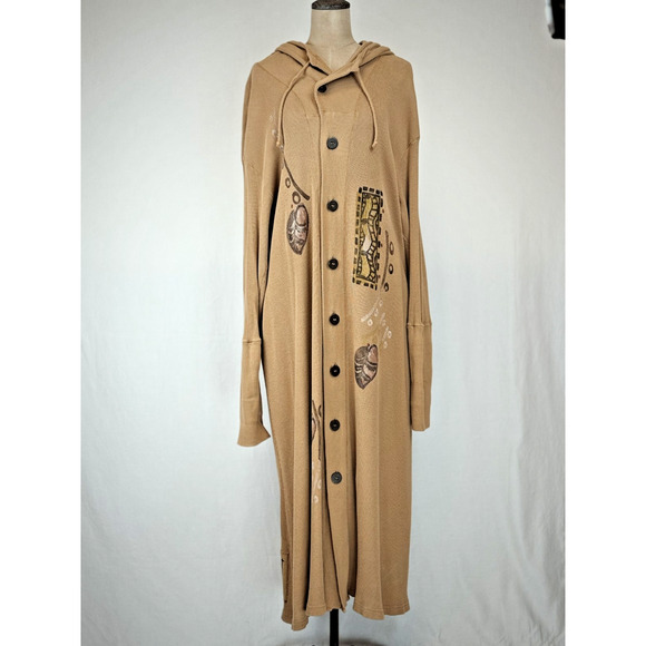 Blue Fish Tops - 90's Vintage BLUE FISH Neutral Khaki Hooded Thermal Cotton Jacket OS #5-0174 USA